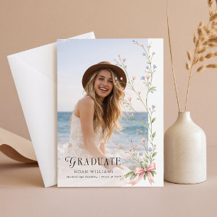 Carte Postale Annonce de remise de diplôme avec photo de fleur s