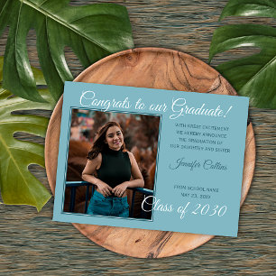 Carte Postale Annonce de remise de diplôme minimaliste Bleu sarc