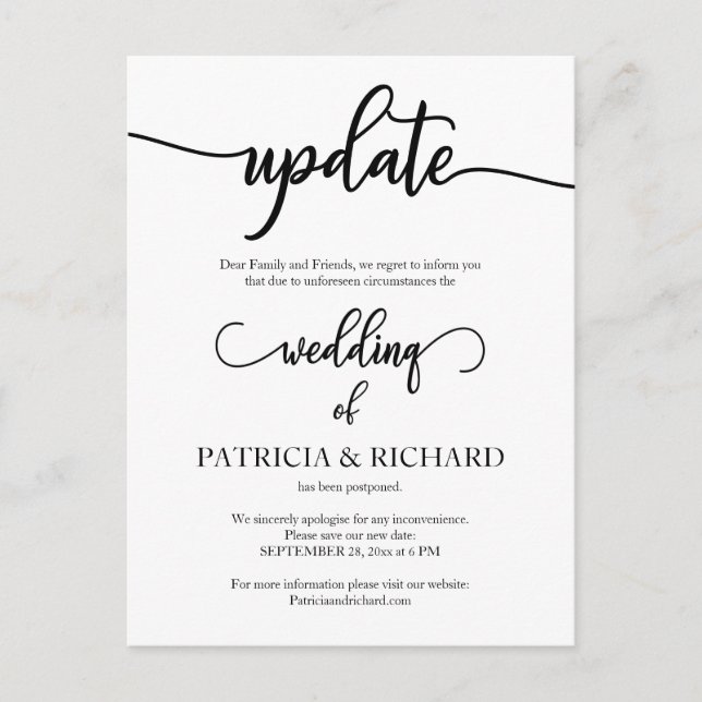 Carte Postale Annonce de report de date de mariage (Devant)