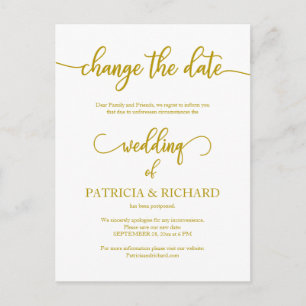 Carte Postale Annonce de report de date de mariage élégant or
