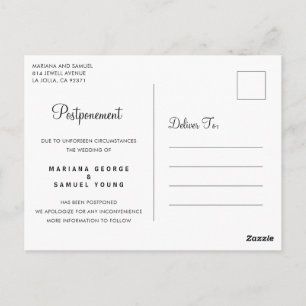 Carte Postale Annonce de report de mariage en écriture simple