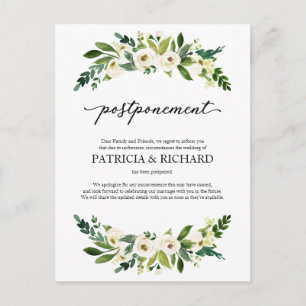 Carte Postale Annonce de report de mariage floral verdoyant