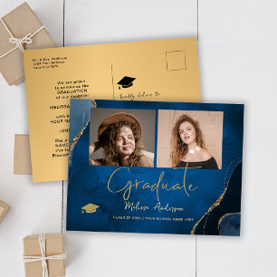 Carte Postale Annonce élégante de fin d'études en bleu marine av