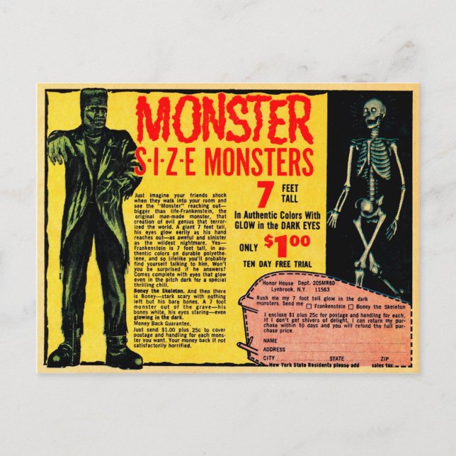 Carte Postale Annonce Monster vintage (Devant)