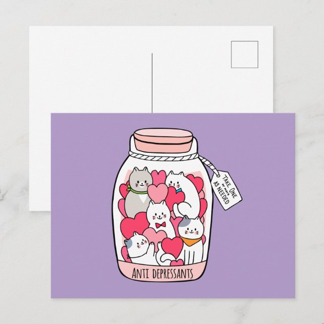 Carte Postale Antidépresseur de chat Drôle cadeau Amoureux des c (Devant / Derrière)