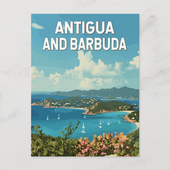 Carte Postale Antigua-et-Barbuda Illustration Voyage Art Retro (Devant)
