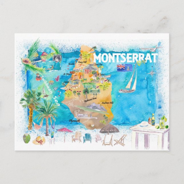 Carte Postale Antilles de Montserrat Illustré Voyage aux Caraïbe (Devant)