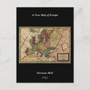 Carte Postale Antiquarian 1721 Map of Europe by Herman Moll