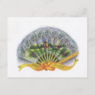 Carte Postale Antique Anniversaire Post Card Ventilateur victori