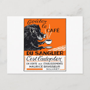 Carte Postale Antique Boar à café belge Publicité