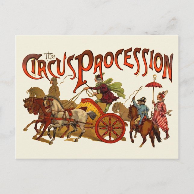Carte Postale Antique Cirque Parade Clowns Chevaux (Devant)