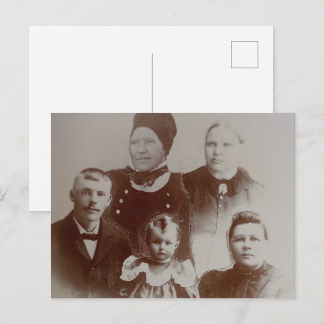 Carte Postale Antique Famille Collage Photo B&W Image (Devant / Derrière)
