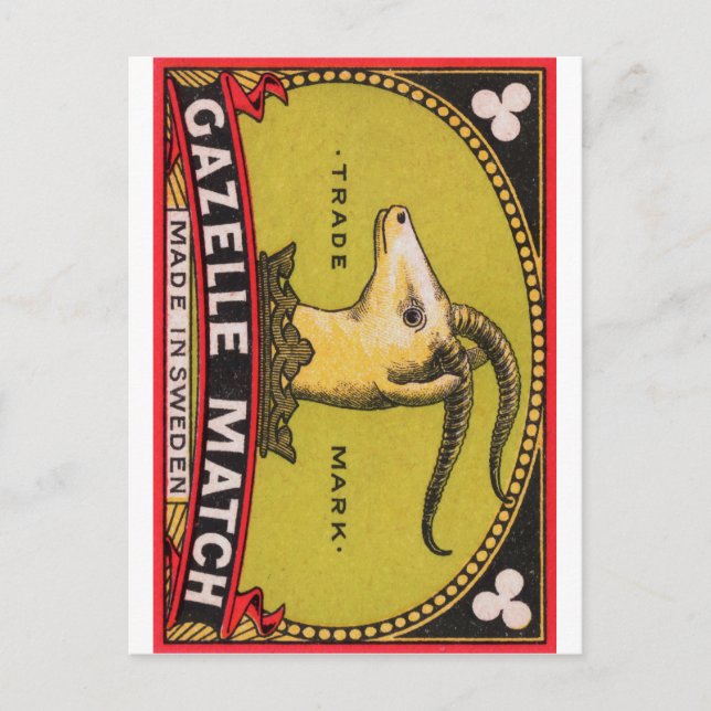 Carte Postale Antique Gazelle Swedish Matchbox Étiquette (Devant)