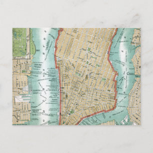 Carte Postale Antique Map of Lower Manhattan and Central Park