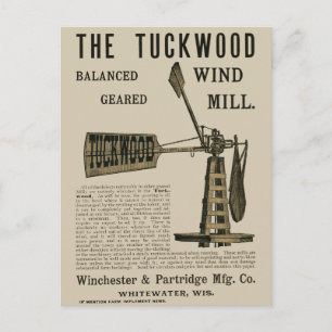 Carte Postale Antique Wind Mill The Tuckwood Whitewater Wis 1889