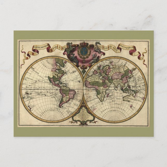 Carte Postale Antique World Map by Guillaume de L'Isle, 1720 (Devant)