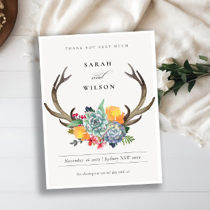 CARTE POSTALE ANTLER BOHEMIAN ALLURE MERCI FLORAL SUCCULENT