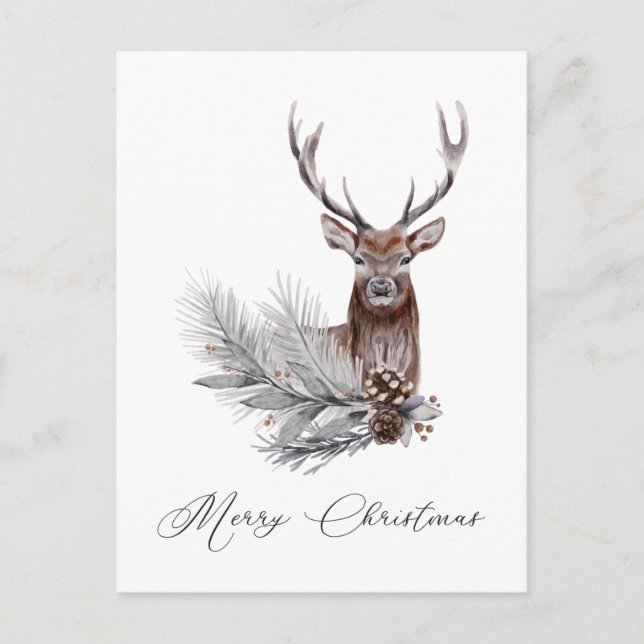 Carte Postale Antlers de Cerfs Rustiques Pine Cones Noël (Devant)