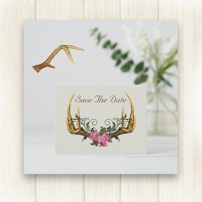 Carte Postale Antlers et Roses roses roses Enregistrer la date (Créateur téléchargé)