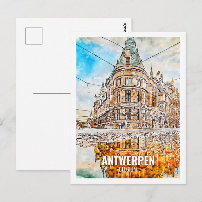 Carte Postale Antwerpen Belgique Travel Place Aquarelle (Devant / Derrière)