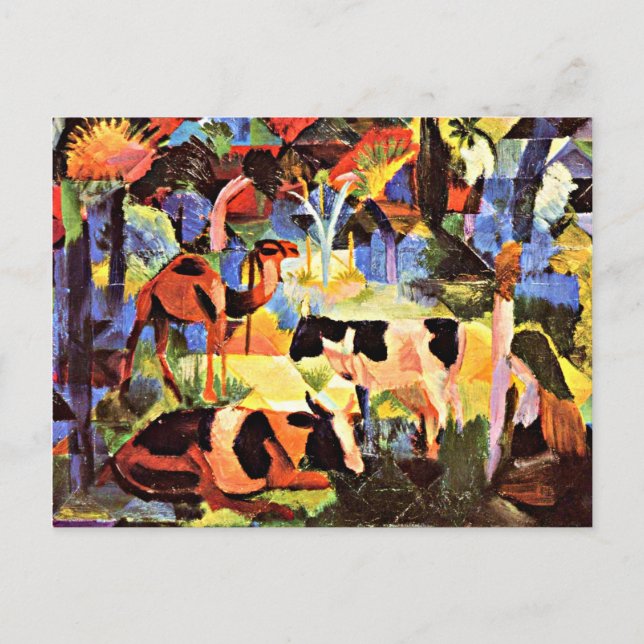 Carte Postale Août Macke - Paysage avec vaches et un chameau (Devant)