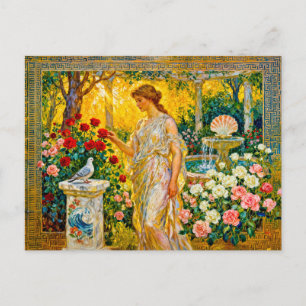 Carte Postale Aphrodite dans un jardin de roses avec fontaine, c