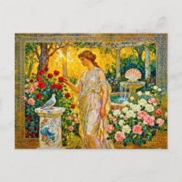 Carte Postale Aphrodite in Rose Garden with Fountain, Shell and 