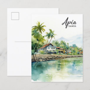 Carte Postale Apia Samoa Aquarelle Peinture Voyage