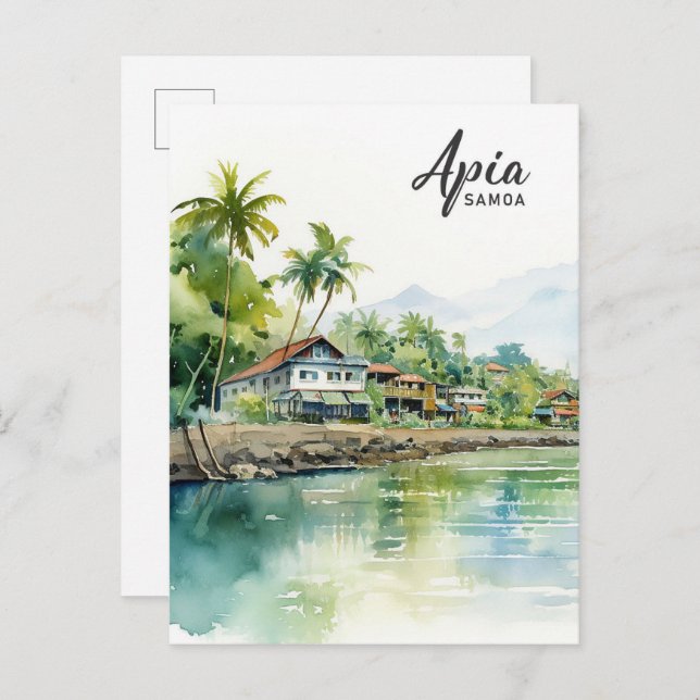 Carte Postale Apia Samoa Aquarelle Peinture Voyage (Devant / Derrière)