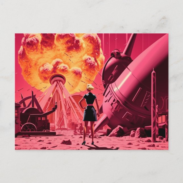 Carte Postale apocalypse rose espace femme blonde (Devant)