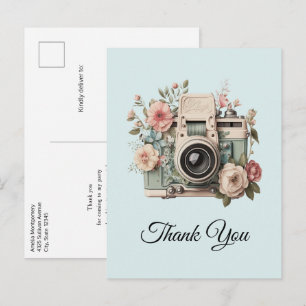 Carte Postale Appareil photo avec fleurs Image rétro pastel Merc