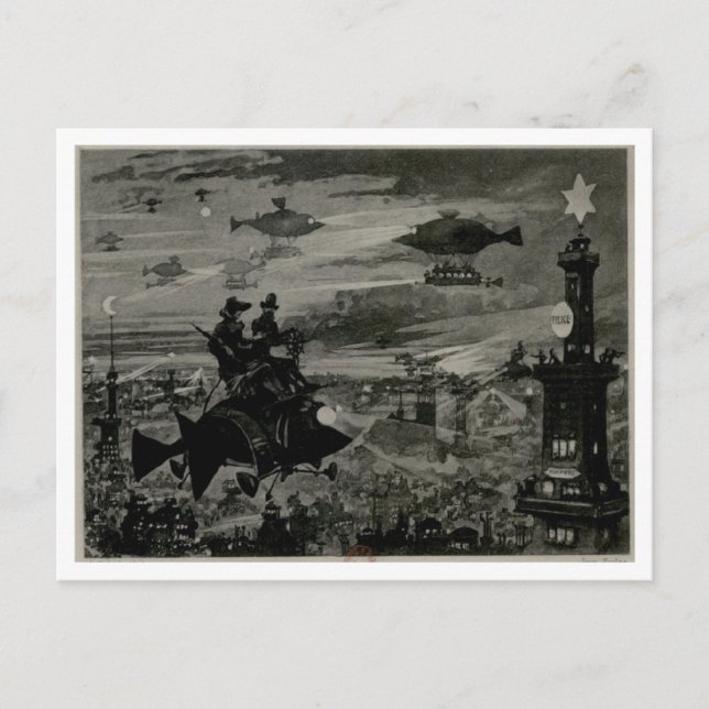 Carte Postale Appareil volant au-dessus de Paris (Devant)
