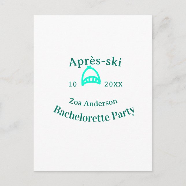 Carte Postale Après-ski bachelorette party turquoise hat name da (Devant)