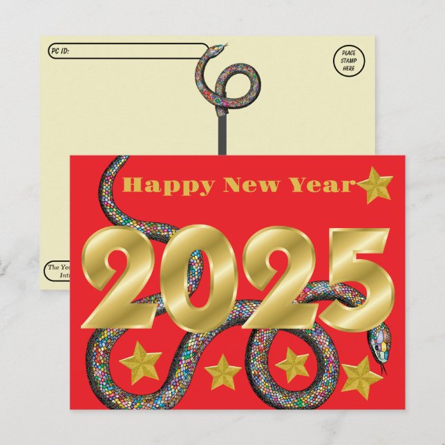 Carte Postale Après-traversée Joyeux 2025 Année du serpent (Devant / Derrière)
