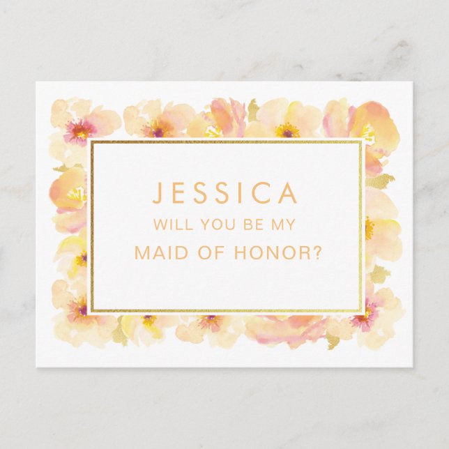 Carte Postale Apricot Peach Aquarelle Maid of Honor Request (Devant)