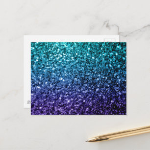 Carte Postale Aqua bleu ombré faux paillettes scintillent