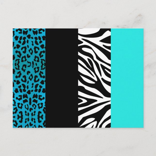 Carte Postale Aqua Blue Leopard et Zebra Poster de animal (Devant)