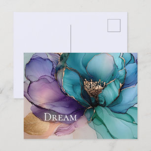 Carte Postale Aqua Blue Purple Gold Floral