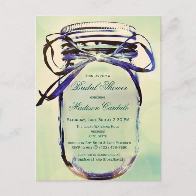 Carte Postale Aqua Mason Jar Invitation de la nuptiale douche PO (Devant)