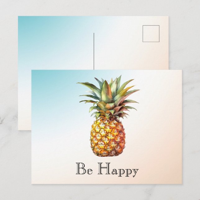 Carte Postale Aqua Ombre Cream Joyeux ananas tropical (Devant / Derrière)