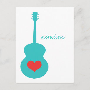 Carte postale Aqua/Red Guitar Heart Table