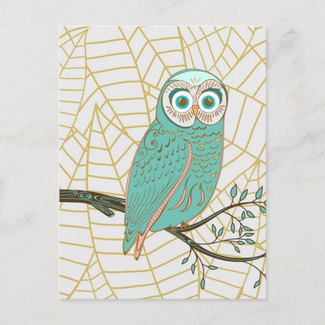 Carte Postale Aqua Retro Owl Design (Devant)