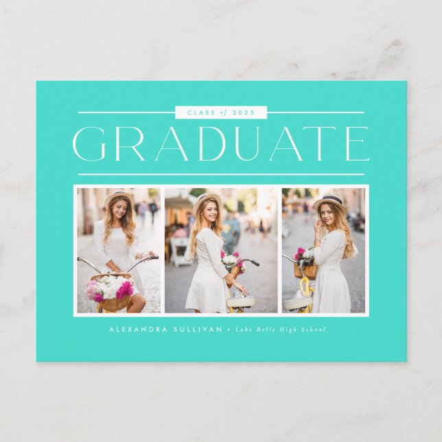 Carte Postale Aqua Simple Typographie Photo Collage Graduation (Devant)