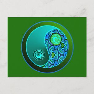 Carte Postale Aqua Swirls Yin Yang