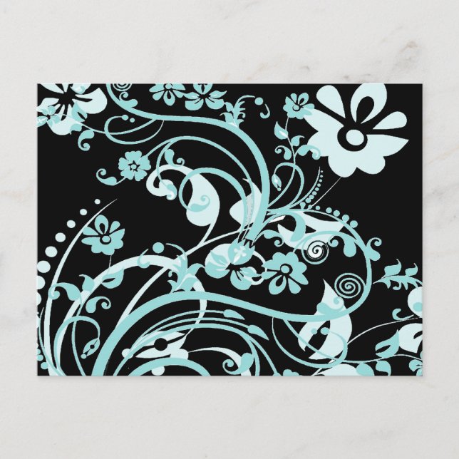 Carte Postale Aqua Turquoise et Black Floral Fils Cadeaux pour f (Devant)