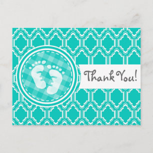 Carte Postale Aqua Turquoise Retro Baby shower pieds bébé