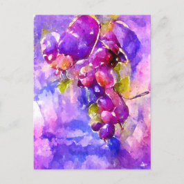 Carte Postale Aquarell. raisins de cuve en bleu et violet.