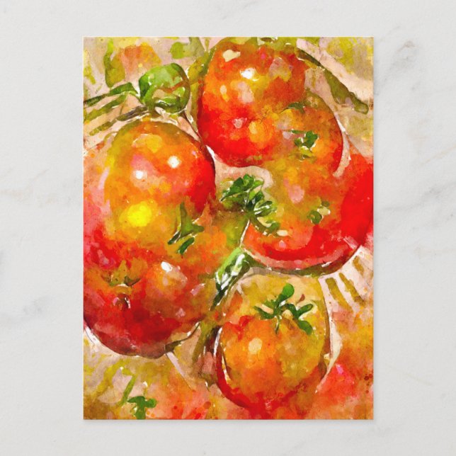 Carte Postale Aquarell. Tomates rouges. Art culinaire (Devant)