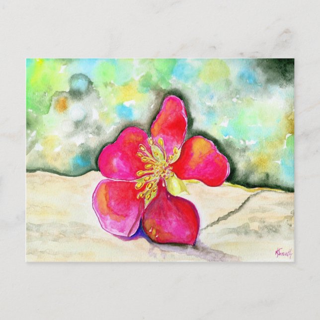 Carte Postale Aquarelle à fleurs rose mystère (Devant)