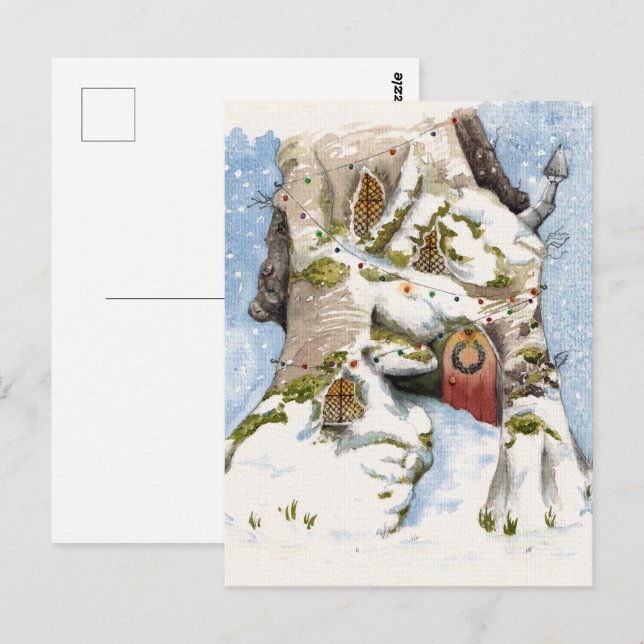 Carte Postale Aquarelle à thème hivernal. (Devant / Derrière)